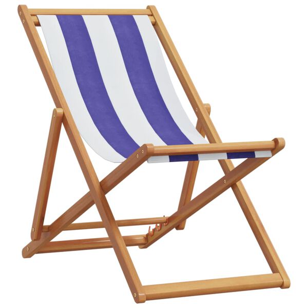 vidaXL Chaises de plage pliantes lot de 2 bleu blanc tissu bois massif