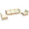 vidaXL Salon de jardin 5 pcs avec coussins cr&egrave;me bois de pin massif