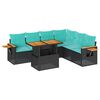 vidaXL Salon de jardin avec coussins 7 pcs noir r&eacute;sine tress&eacute;e acacia