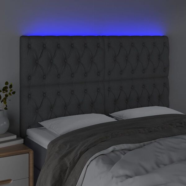 vidaXL T&ecirc;te de lit &agrave; LED Gris fonc&eacute; 160x7x118/128 cm Tissu