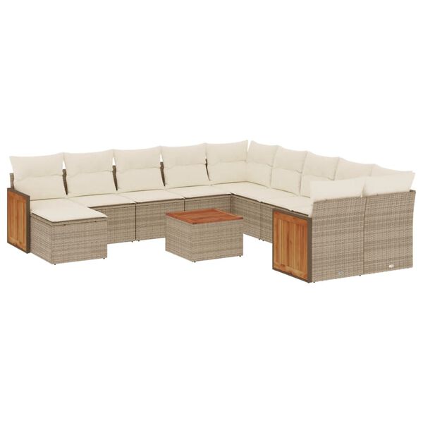 vidaXL Salon de jardin avec coussins 12 pcs beige r&eacute;sine tress&eacute;e
