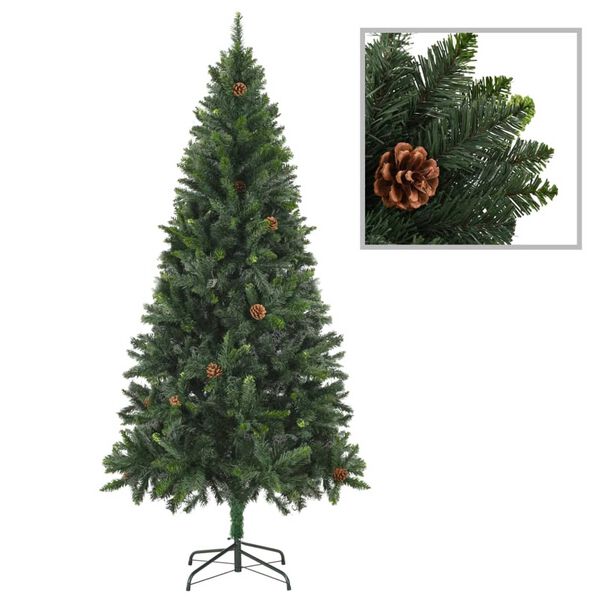vidaXL Arbre de Noël artificiel pré-éclairé pommes de pin vert 210 cm