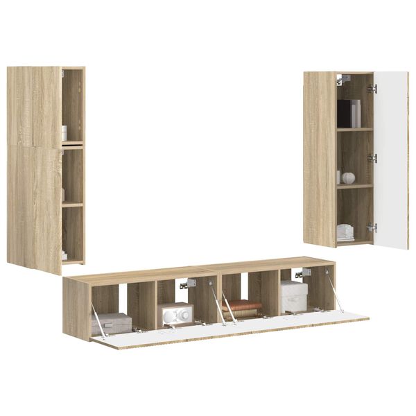 vidaXL Ensemble meuble TV 4 pcs Ch&ecirc;ne Sonoma Bois d'ing&eacute;nierie