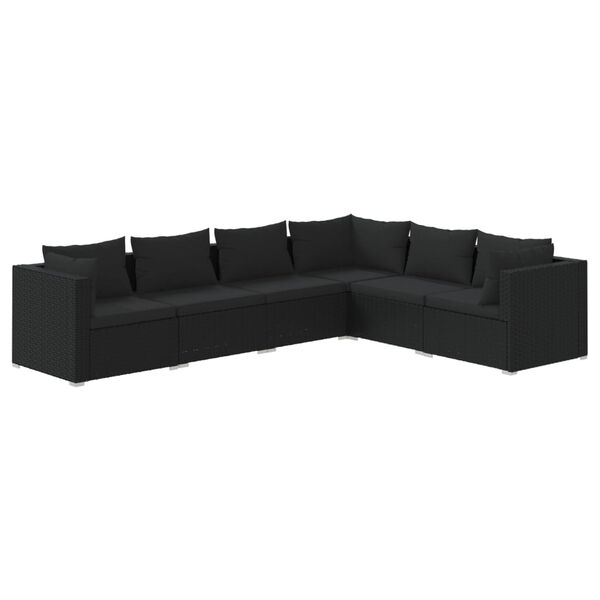 vidaXL Salon de jardin 6 pcs avec coussins Résine tressée Noir