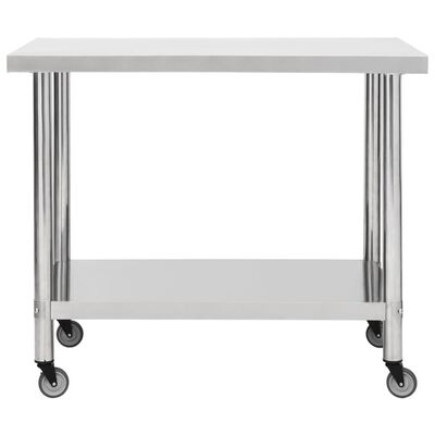 vidaXL Table de travail de cuisine avec roues 100x45x85 cm Inox