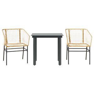 vidaXL Ensemble &agrave; manger de jardin 3pcs marron r&eacute;sine tress&eacute;e verre