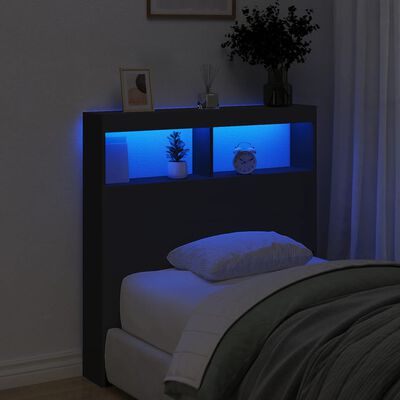 vidaXL Armoire tête de lit avec LED noir 100x17x102 cm