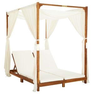 vidaXL Chaise longue double avec rideaux et coussins Bois d'acacia