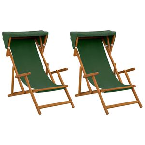 vidaXL Chaise Longue 2 pcs 3 Position Bois d'eucalyptus massif Vert