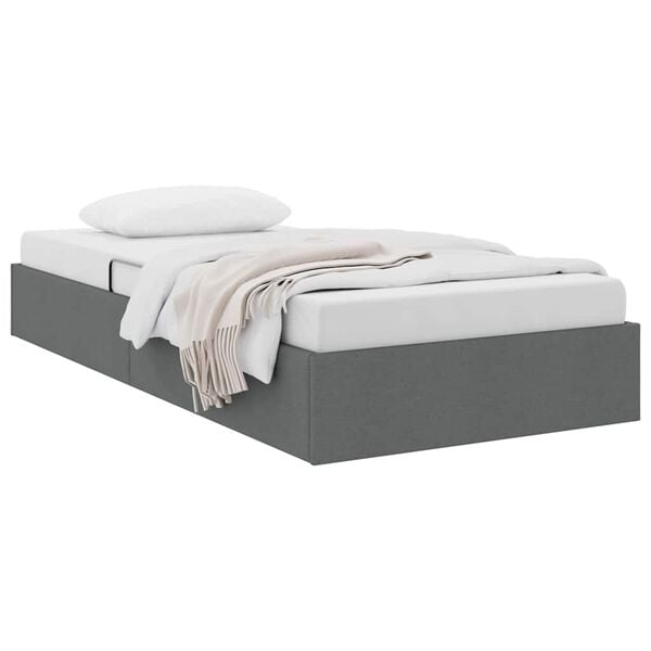 vidaXL Lit de Rangement avec matelas Gris fonc&eacute; 90 x 190 cm tissu