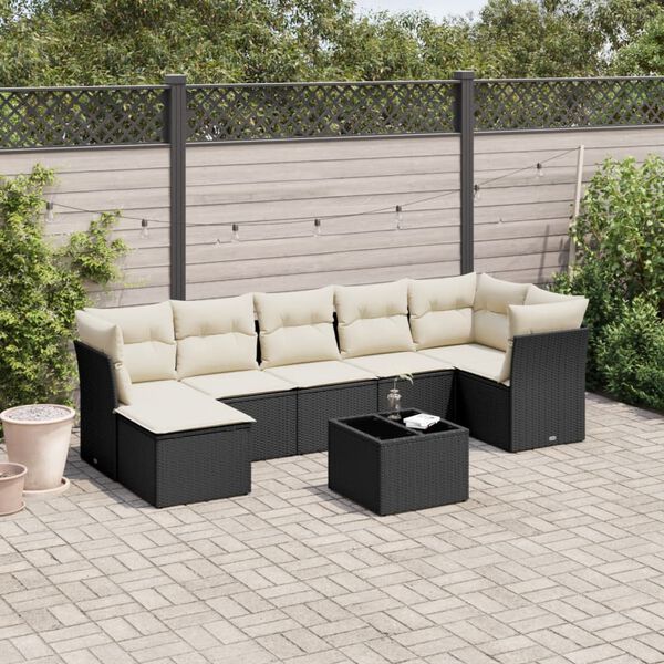 vidaXL Salon de jardin 8 pcs avec coussins noir r&eacute;sine tress&eacute;e