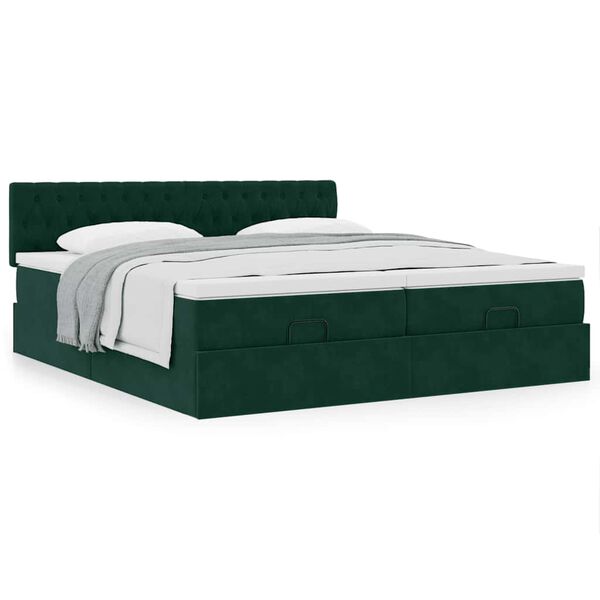 VidaXL Cadre de lit ottoman avec matelas vert fonc&eacute; 180x200cm velours