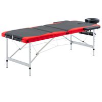 vidaXL Table de massage pliable 3 zones Aluminium Noir et rouge