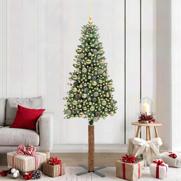 vidaXL Sapin de No&euml;l mince Vert 210 cm PVC et bois de pin massif