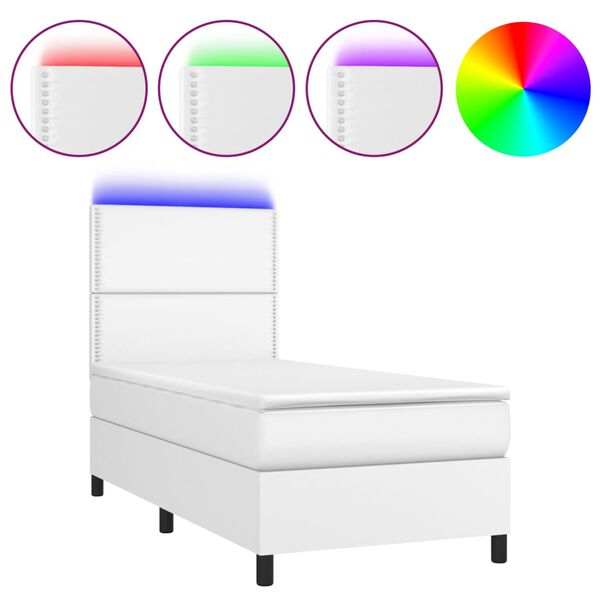 vidaXL Sommier &agrave; lattes de lit avec matelas et LED Blanc 90x190 cm