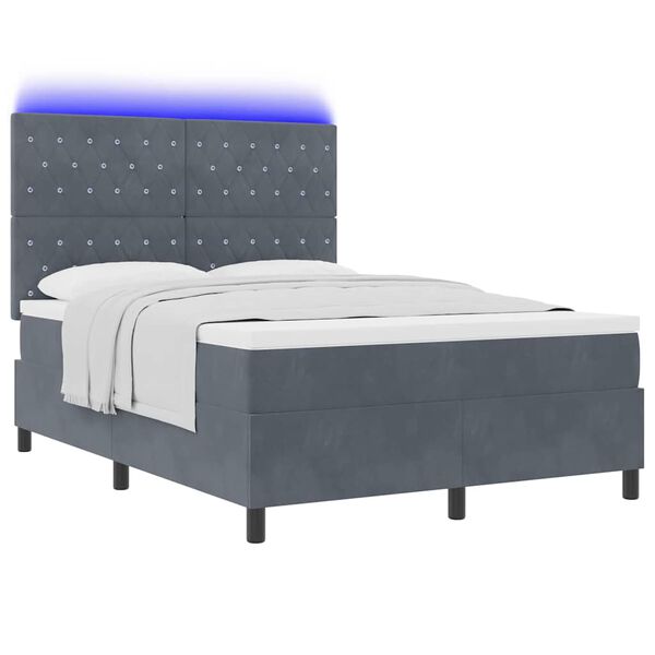 vidaXL Lit &agrave; ressort LED avec matelas Gris fonc&eacute; 140 x 190 cm tissu