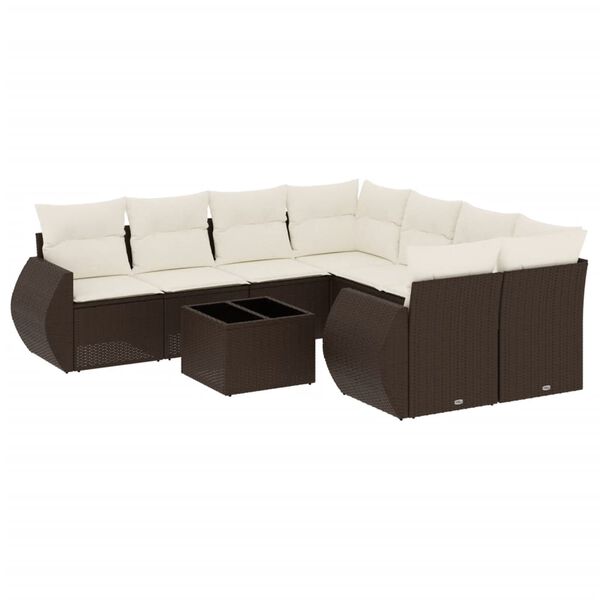 vidaXL Salon de jardin avec coussins 9 pcs marron r&eacute;sine tress&eacute;e
