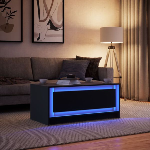 vidaXL Table basse avec lumi&egrave;res LED noir bois d'ing&eacute;nierie
