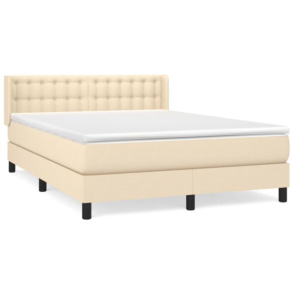 vidaXL Sommier &agrave; lattes de lit avec matelas Cr&egrave;me 140x200 cm Tissu