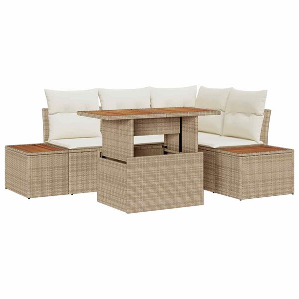 vidaXL Ensemble de canap&eacute; de jardin 5 pcs Beige Poly rotin