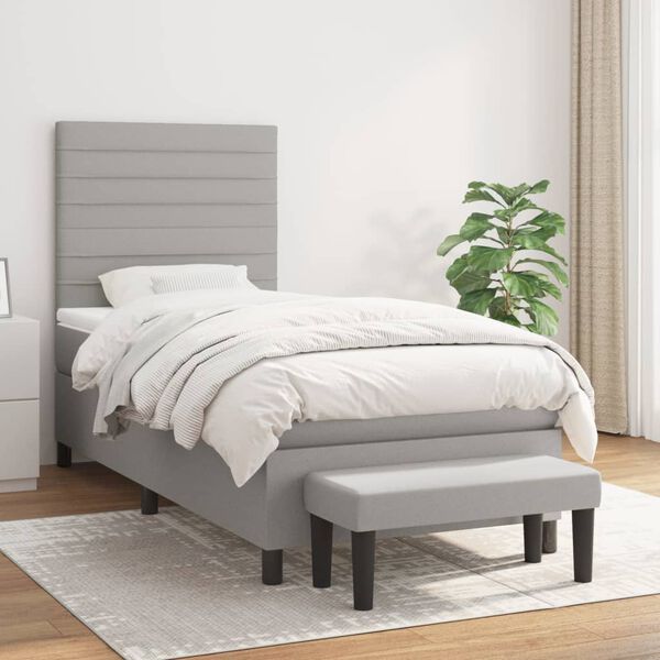 vidaXL Sommier &agrave; lattes de lit avec matelas Gris clair 80x200 cm Tissu