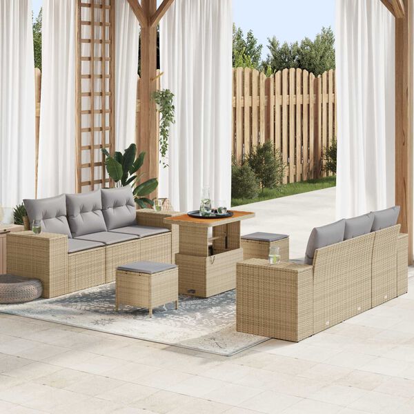 vidaXL Ensemble de canap&eacute; de jardin 9 pcs Beige Poly rotin