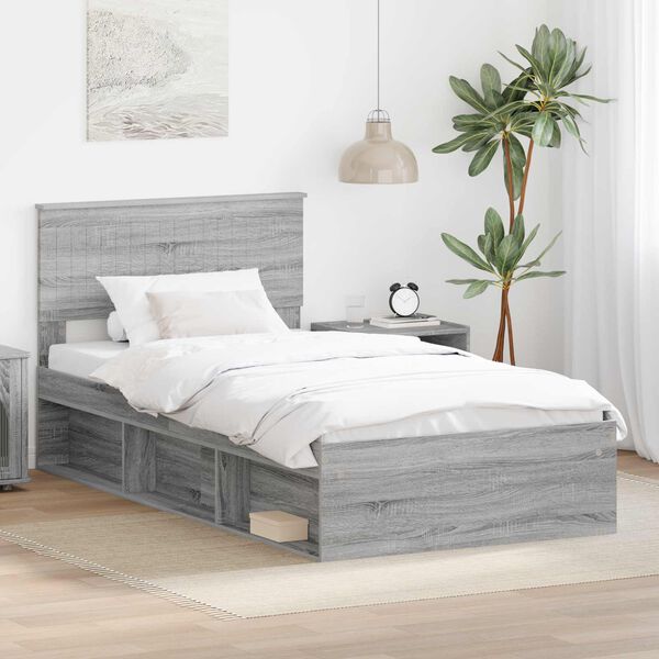 vidaXL Cadre de lit Gris Sonoma 100 x 200 cm Pin massif