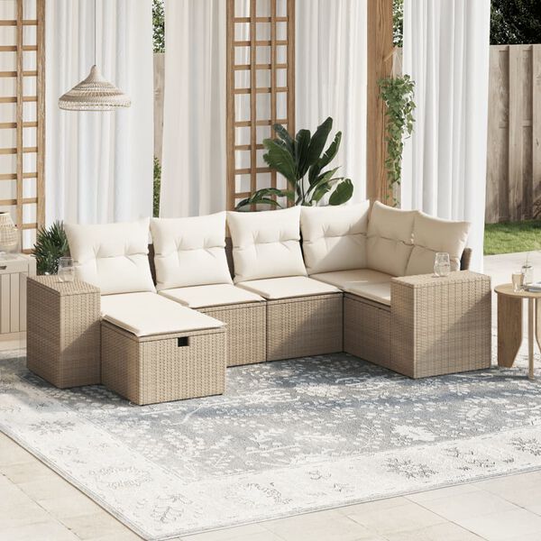 vidaXL Salon de jardin avec coussins 6 pcs beige r&eacute;sine tress&eacute;e