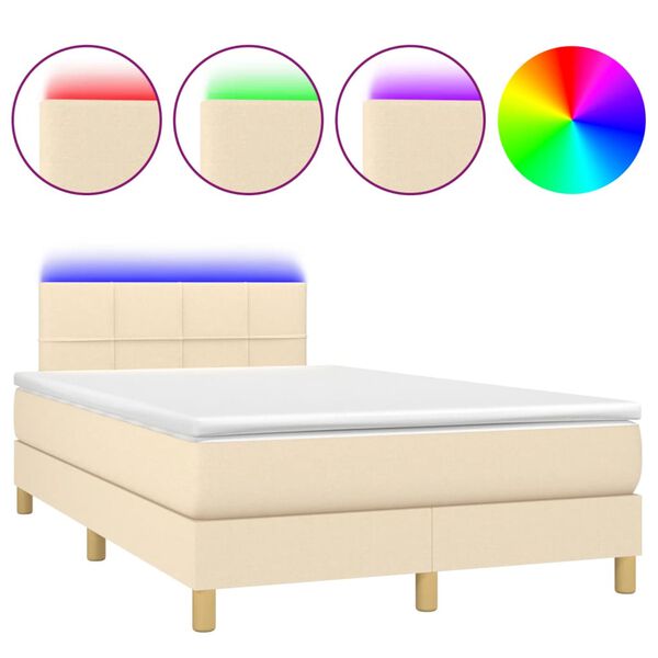 vidaXL Sommier &agrave; lattes de lit matelas et LED cr&egrave;me 120x190 cm tissu