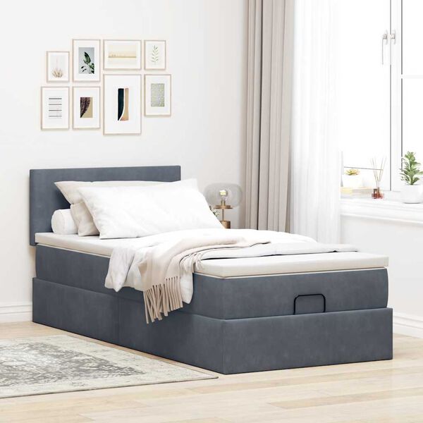 vidaXL Cadre de lit ottoman avec matelas gris fonc&eacute; 80x200 cm velours
