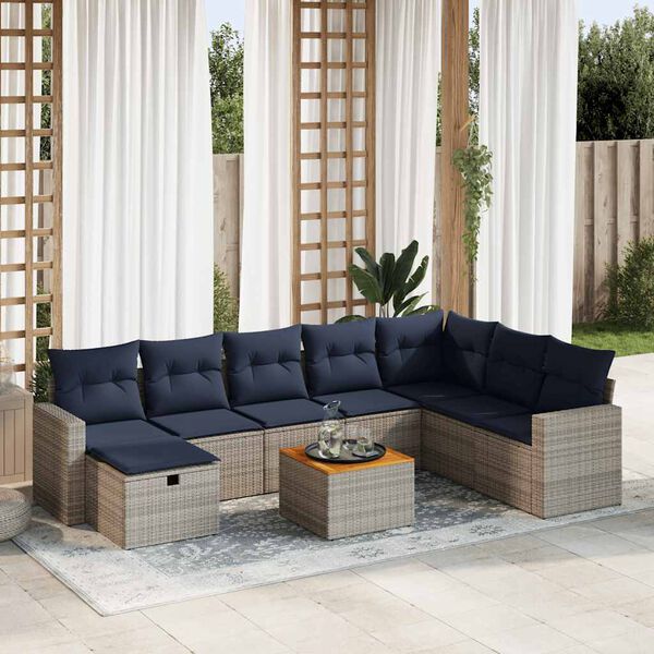 vidaXL Salon de jardin 9 pcs avec coussins gris résine tressée