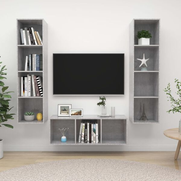 vidaXL Ensemble de meuble TV 3 pcs Gris béton Bois d'ingénierie