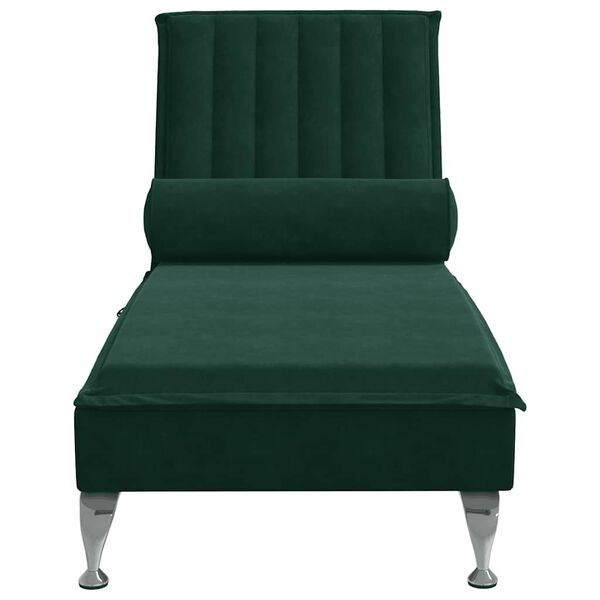 vidaXL Chaise longue de massage avec traversin vert fonc&eacute; velours