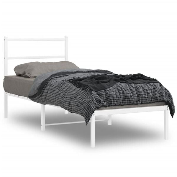 vidaXL Cadre de lit m&eacute;tal sans matelas avec t&ecirc;te de lit blanc 80x200cm