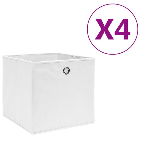 vidaXL Boîtes de rangement 4 pcs Tissu intissé 28x28x28 cm Blanc