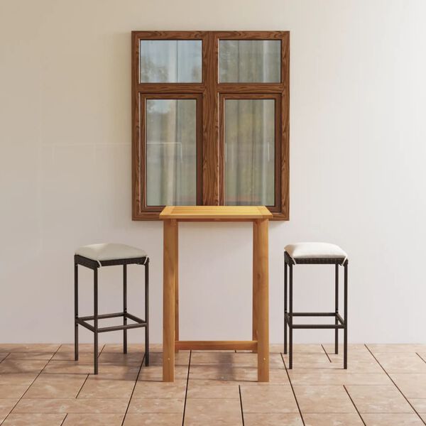 vidaXL Ensemble de bar de jardin avec coussins 3 pcs Marron