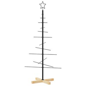 vidaXL Arbre de No&euml;l en m&eacute;tal avec base en bois noir 120 cm
