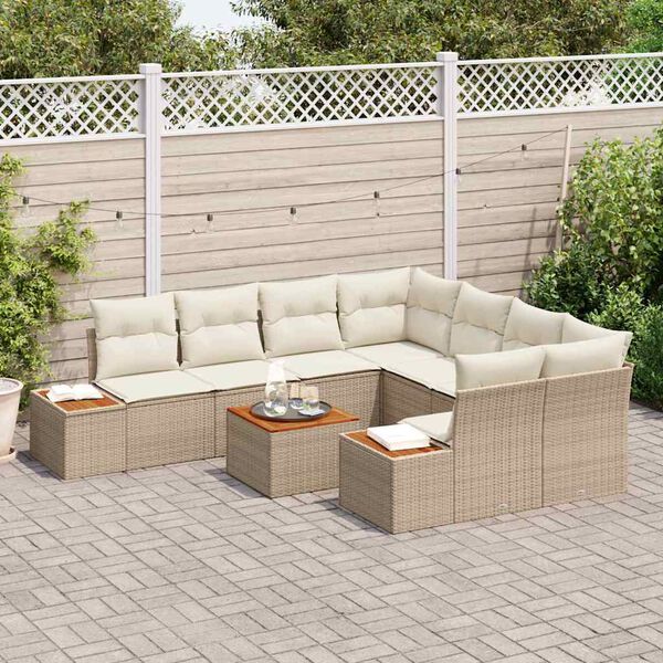 vidaXL Ensemble de canap&eacute; de jardin 9 pcs Beige Poly rotin
