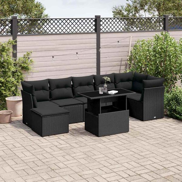 vidaXL Salon de jardin 8 pcs avec coussins noir r&eacute;sine tress&eacute;e