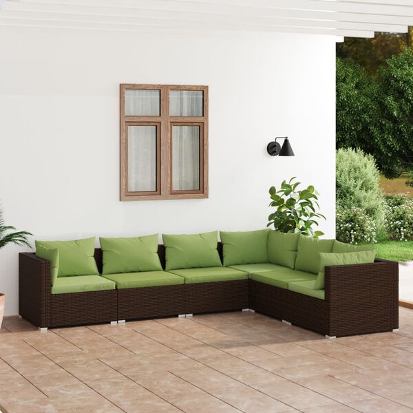 vidaXL Salon de jardin 6 pcs avec coussins R&eacute;sine tress&eacute;e Marron