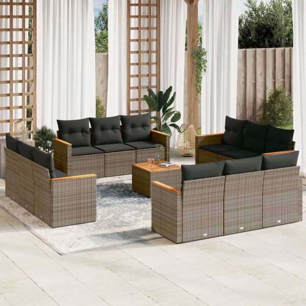 vidaXL Salon de jardin avec coussins 13 pcs gris r&eacute;sine tress&eacute;e
