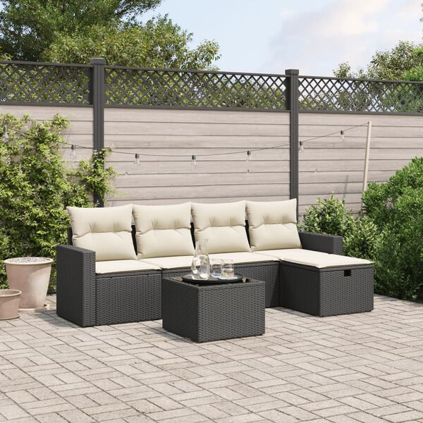 vidaXL Salon de jardin 6 pcs avec coussins noir r&eacute;sine tress&eacute;e