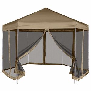 vidaXL Chapiteau hexagonal et parois lat&eacute;rales 3,6x3,1 m taupe 220g/m&sup2;