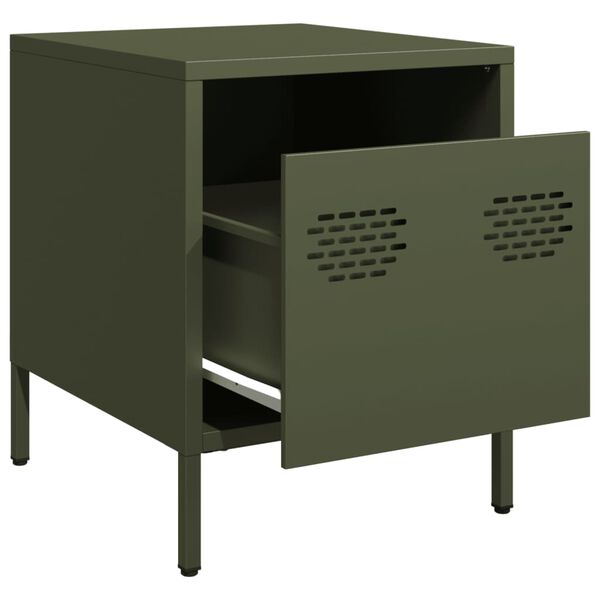 vidaXL Tables de chevet 2 pcs vert olive 35x39x43,5 cm acier