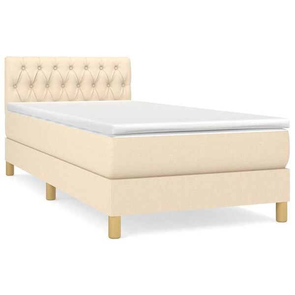vidaXL Sommier &agrave; lattes de lit avec matelas Cr&egrave;me 100x200 cm Tissu