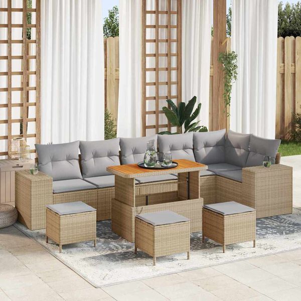 vidaXL Ensemble de canap&eacute; de jardin 10 pcs Beige et Gris clair