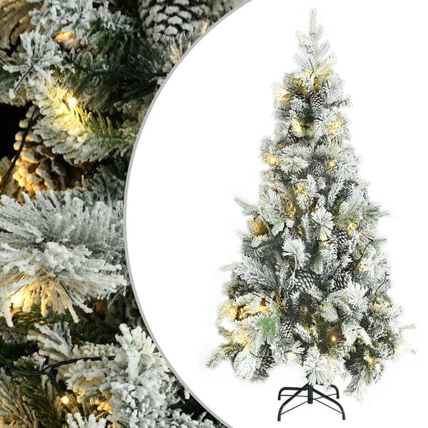 vidaXL Sapin de No&euml;l pr&eacute;-&eacute;clair&eacute; avec neige floqu&eacute;e/c&ocirc;nes 225cm PVC/PE