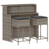 vidaXL Ensemble de bar de jardin 3 pcs et coussins gris r&eacute;sine tress&eacute;e