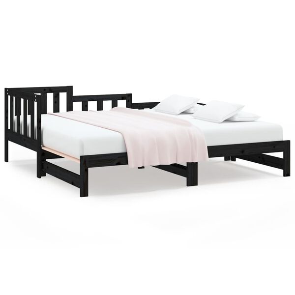 vidaXL Lit coulissant sans matelas noir bois de pin massif