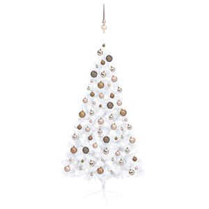 vidaXL Demi-arbre de No&euml;l artificiel pr&eacute;-&eacute;clair&eacute; et boules blanc 150cm